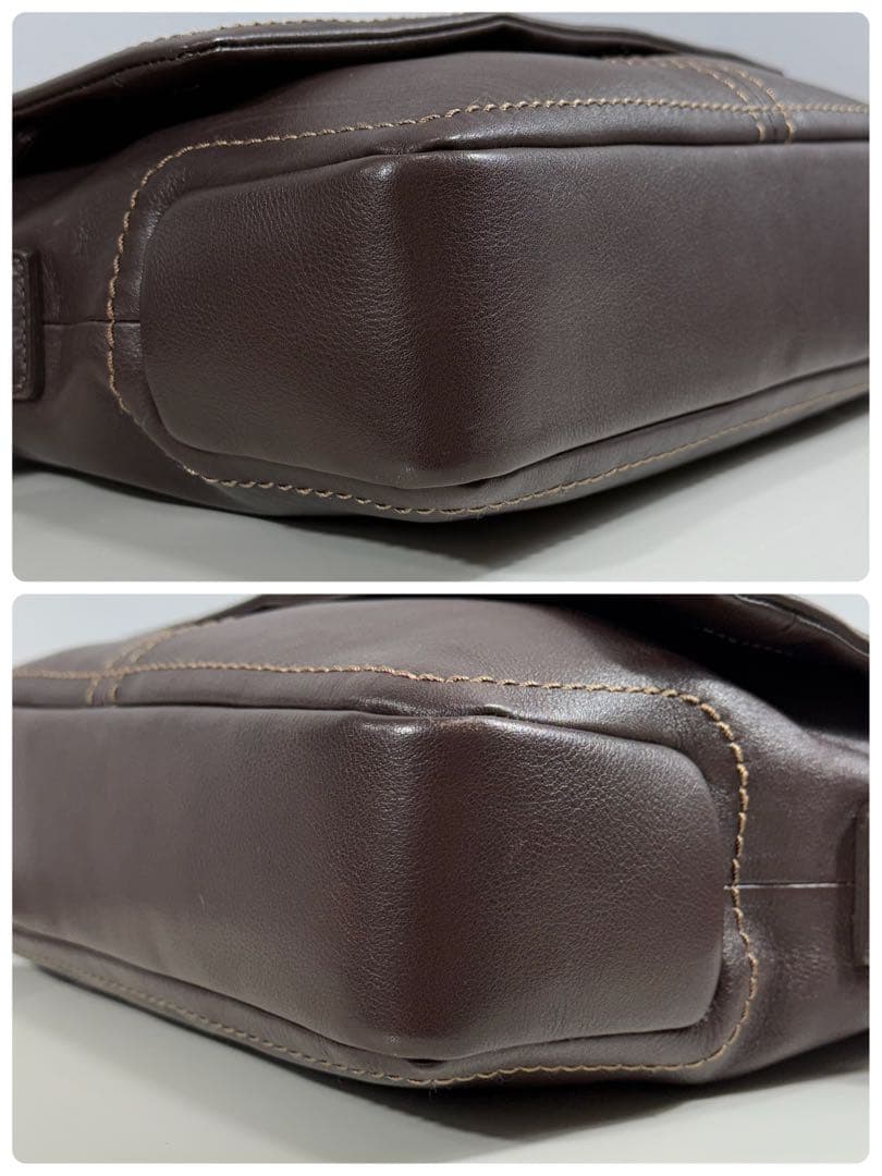 【美品】 土屋鞄 フラップ メッセンジャー バッグ ステッチ 本革 レザー 茶