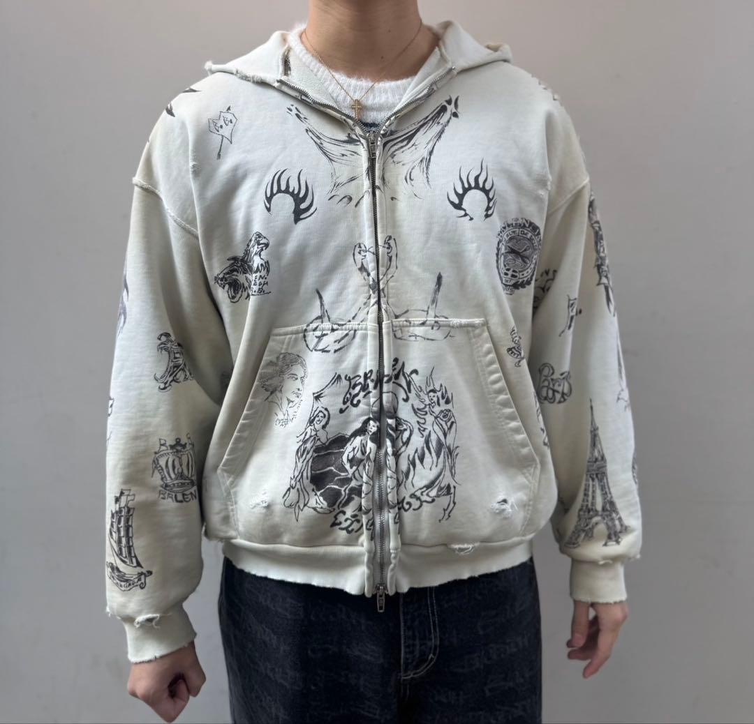 トップス 24SS BALENCIAGA Tatoo Zip Hoodie White S