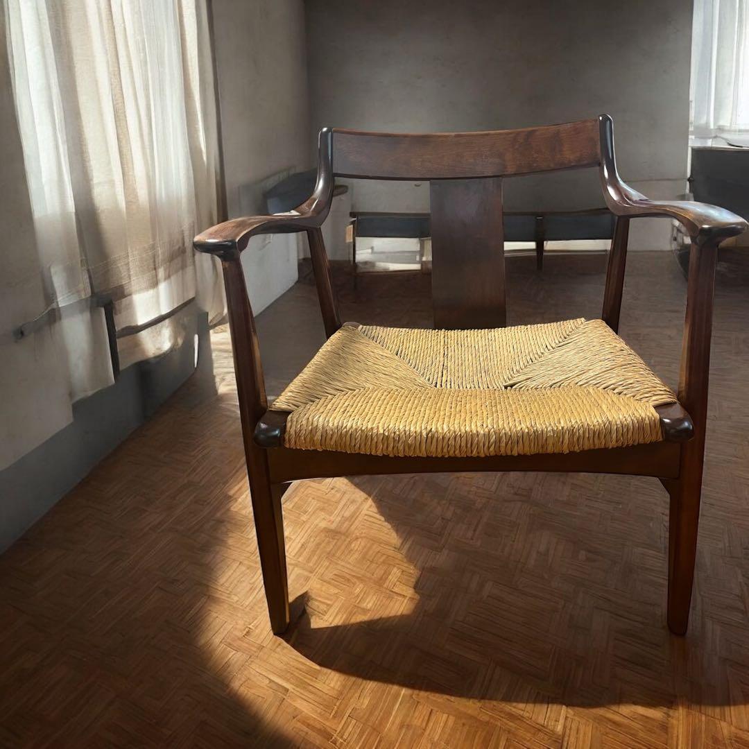 松本民芸 家具 77型 曲肘 ラッシ アーム チェア ①