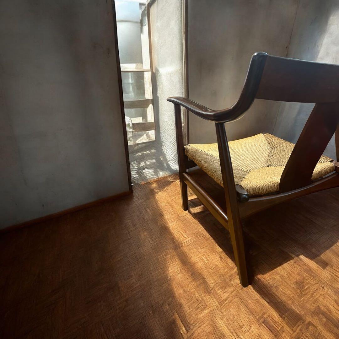松本民芸 家具 77型 曲肘 ラッシ アーム チェア ①