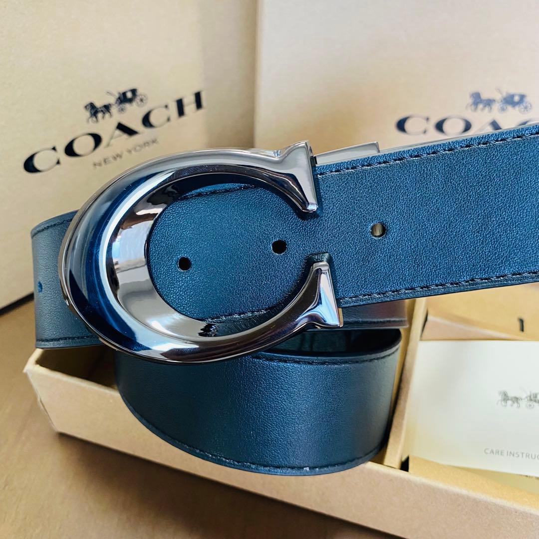 年末セール　COACHコーチ新品正規品リバーシブルレザーベルト回転バックル