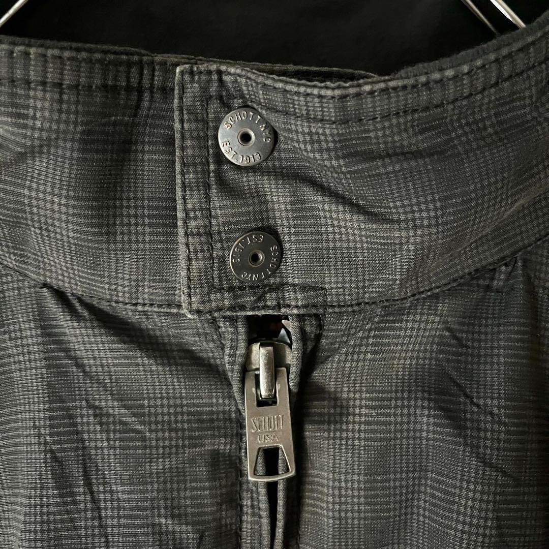 ショット ブルゾン ジャケット チェック 刺繍ロゴ キルティング チャコール L