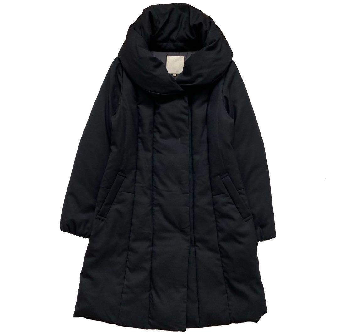 美品 自由区 女優襟 ミドルストレッチ ダウンコート 黒 40 オンワード樫山