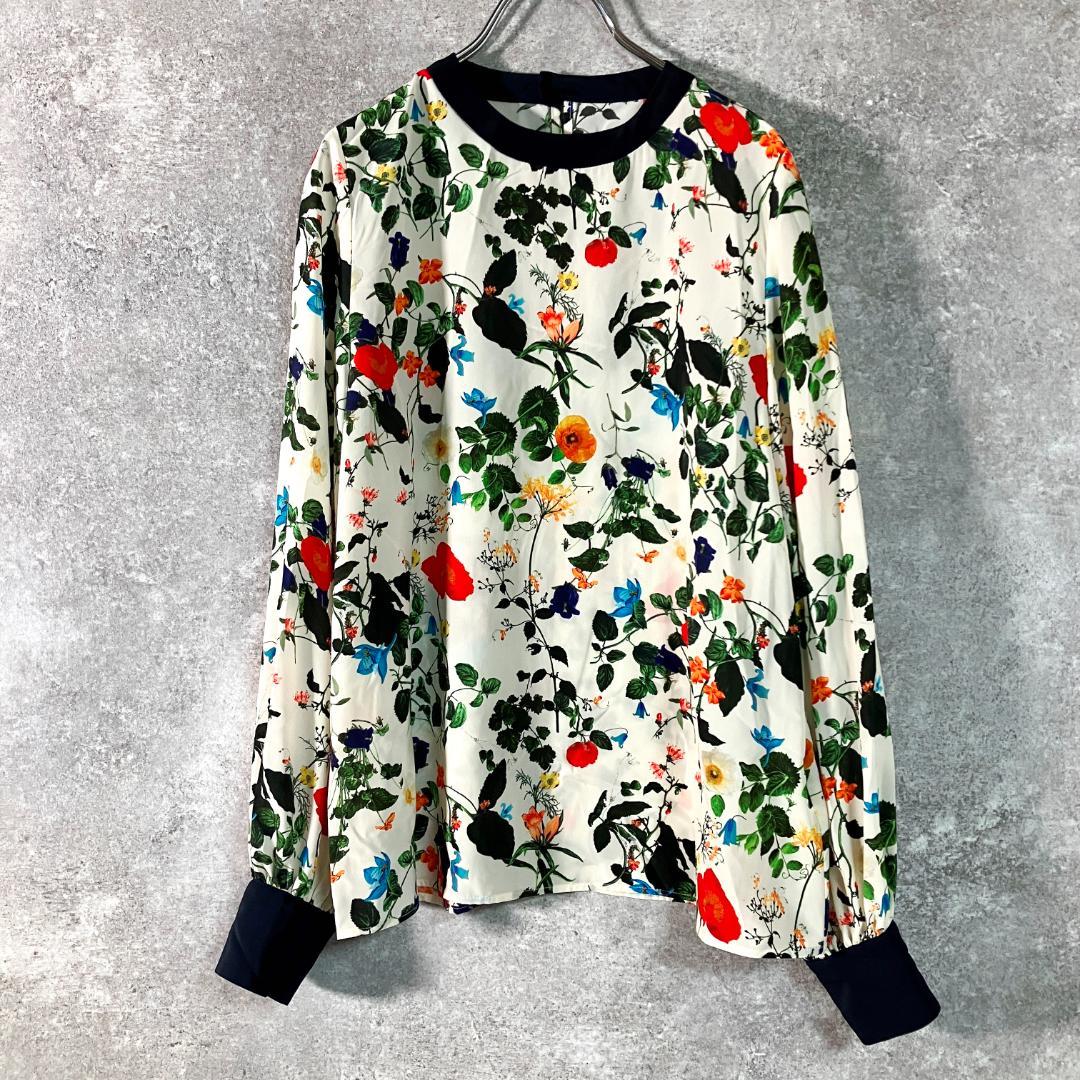 NOISE MAKER　ブラウス　アイボリー　ネイビー　花柄　丸ネック　長袖