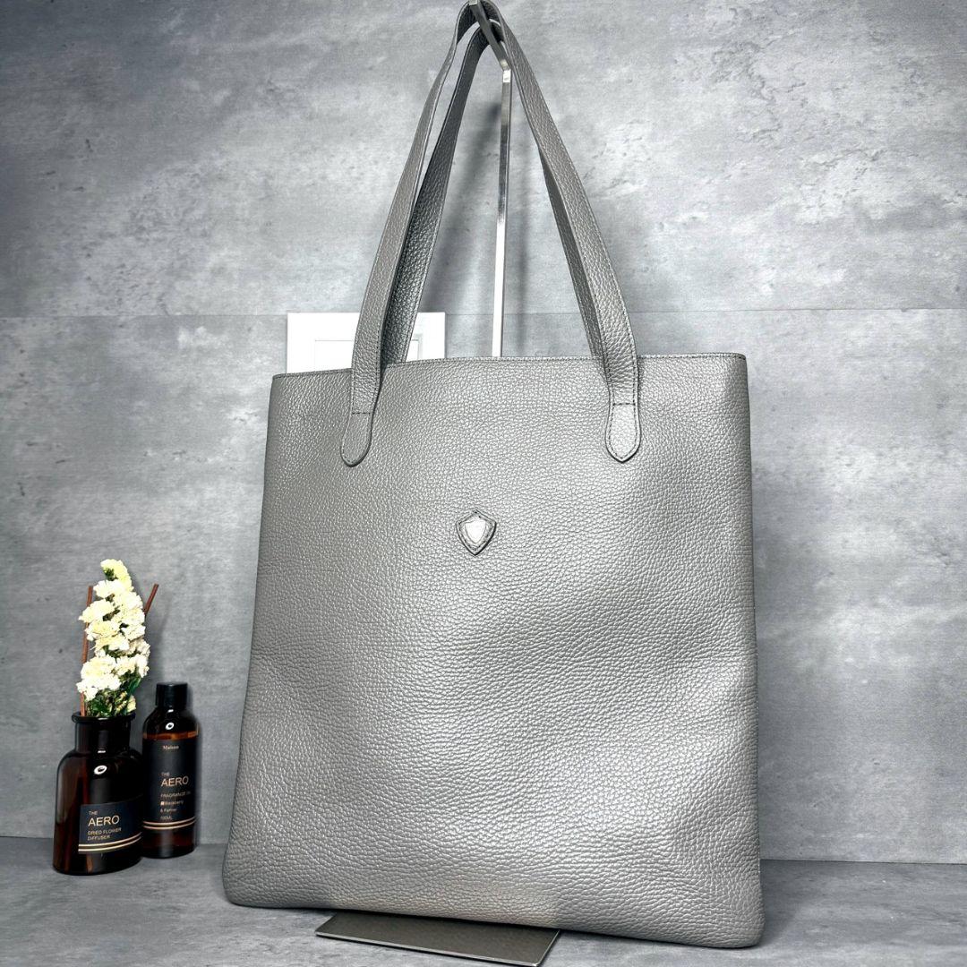 ★美品★シャンポールセリエ レザー トートバッグ シュリンクレザー グレー