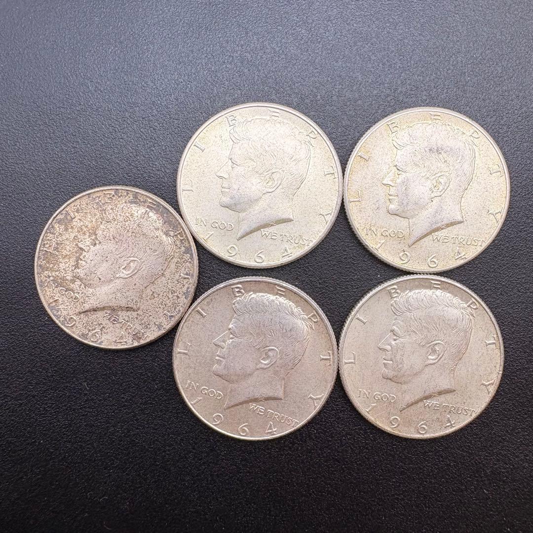1964年 ケネディ ハーフダラー ドル 50セント 5枚 アメリカ銀貨