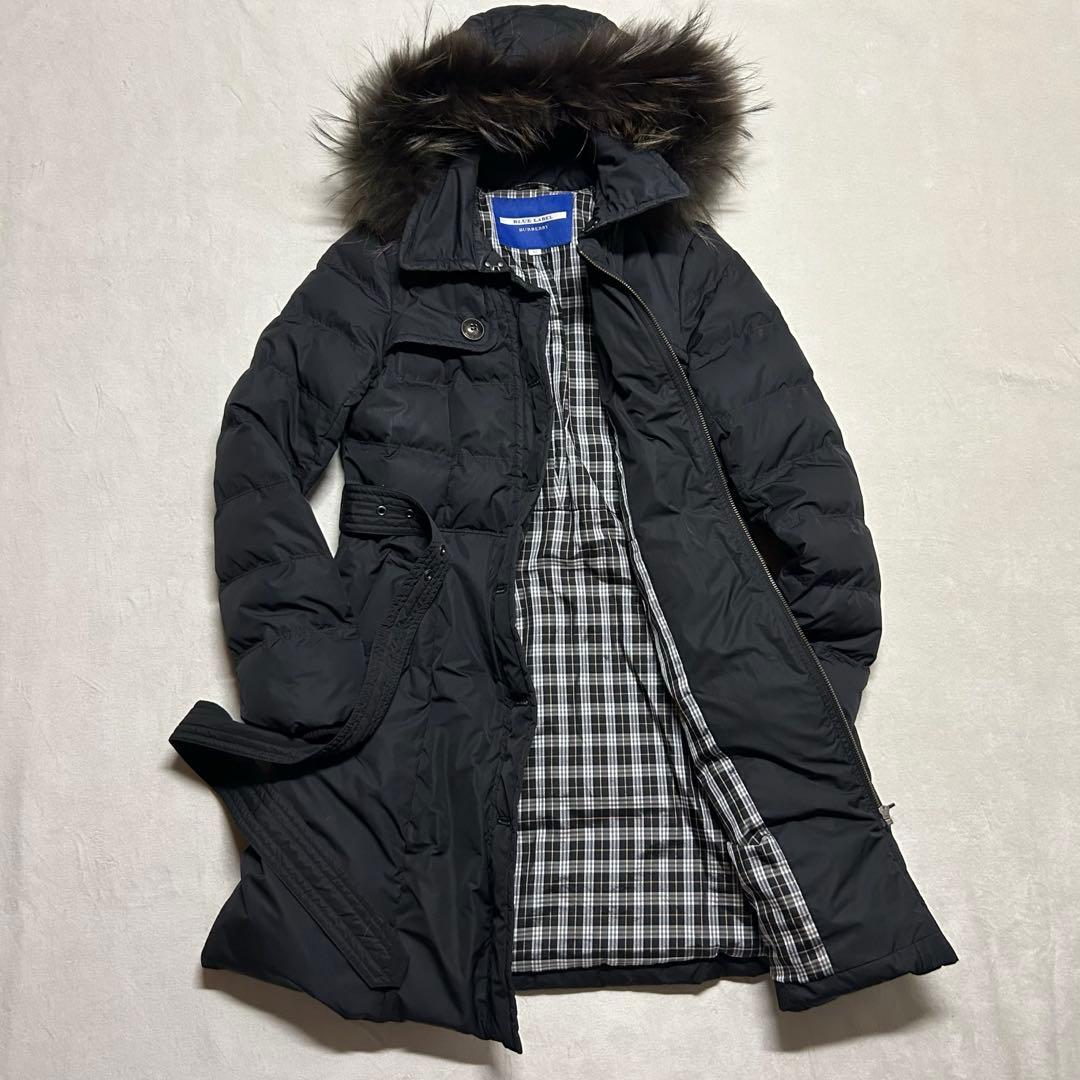 バーバリーブルーラベル ファー付きダウンジャケット 38