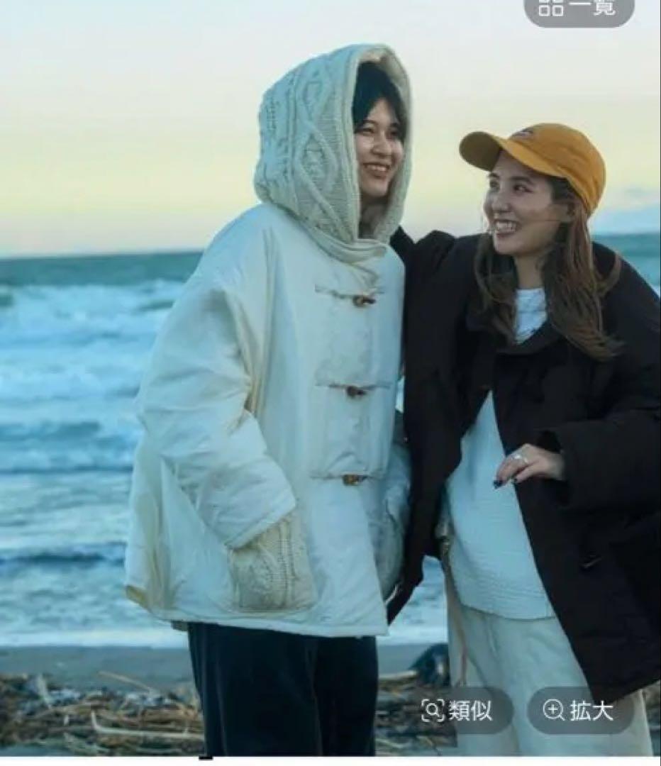 アイボリー フード付き 切替ダッフルコート