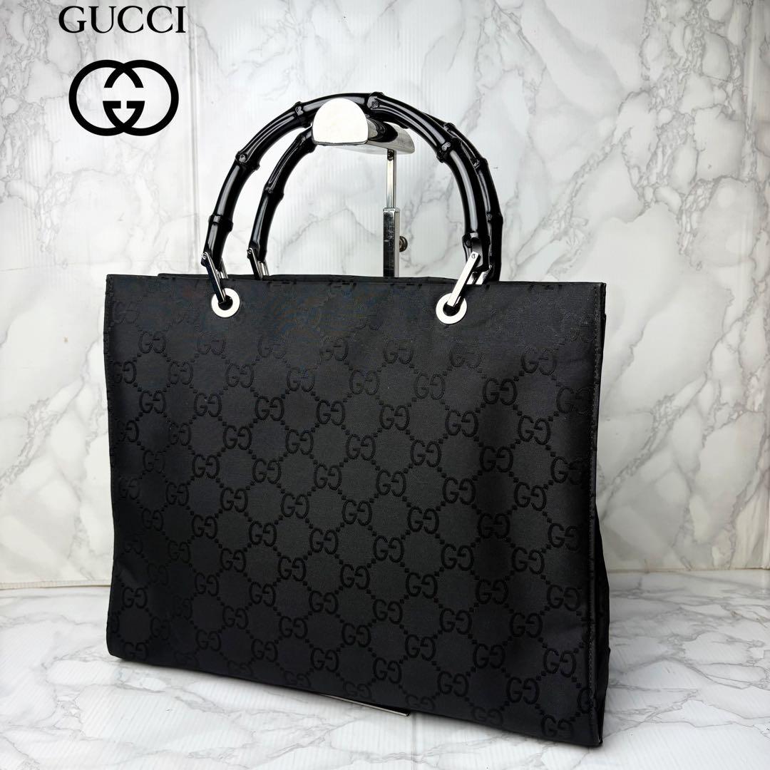 041 美品 GUCCI バンブー ハンドバッグ 三室構造 黒 nw4