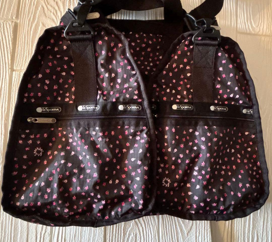 最終値下げ！美品！レスポートサック　ボストンバック　黒×花柄　ミニポーチ付