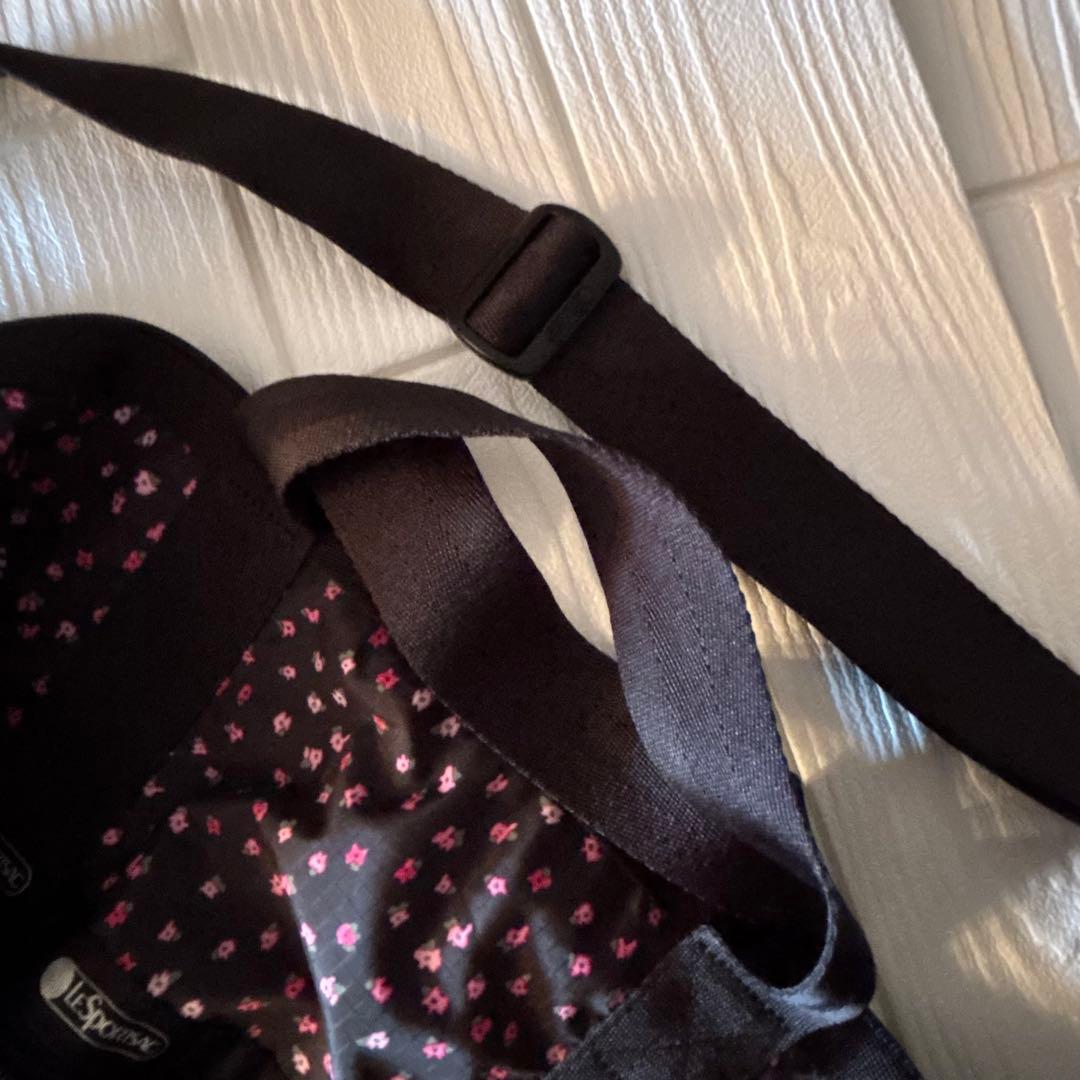 最終値下げ！美品！レスポートサック　ボストンバック　黒×花柄　ミニポーチ付