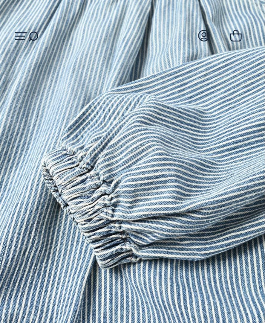 45R 45プチデニム✕レースのタックブラウス（加工）　ヒッコリー淡　52800