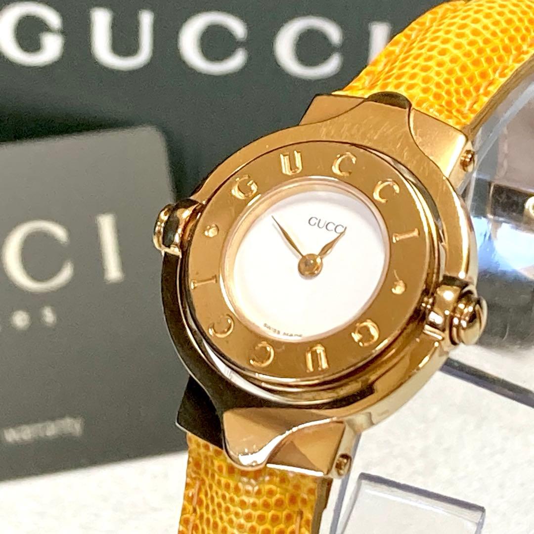 【新品電池/稼働/美品】グッチ 6600L ターンフェイス バングル 腕時計
