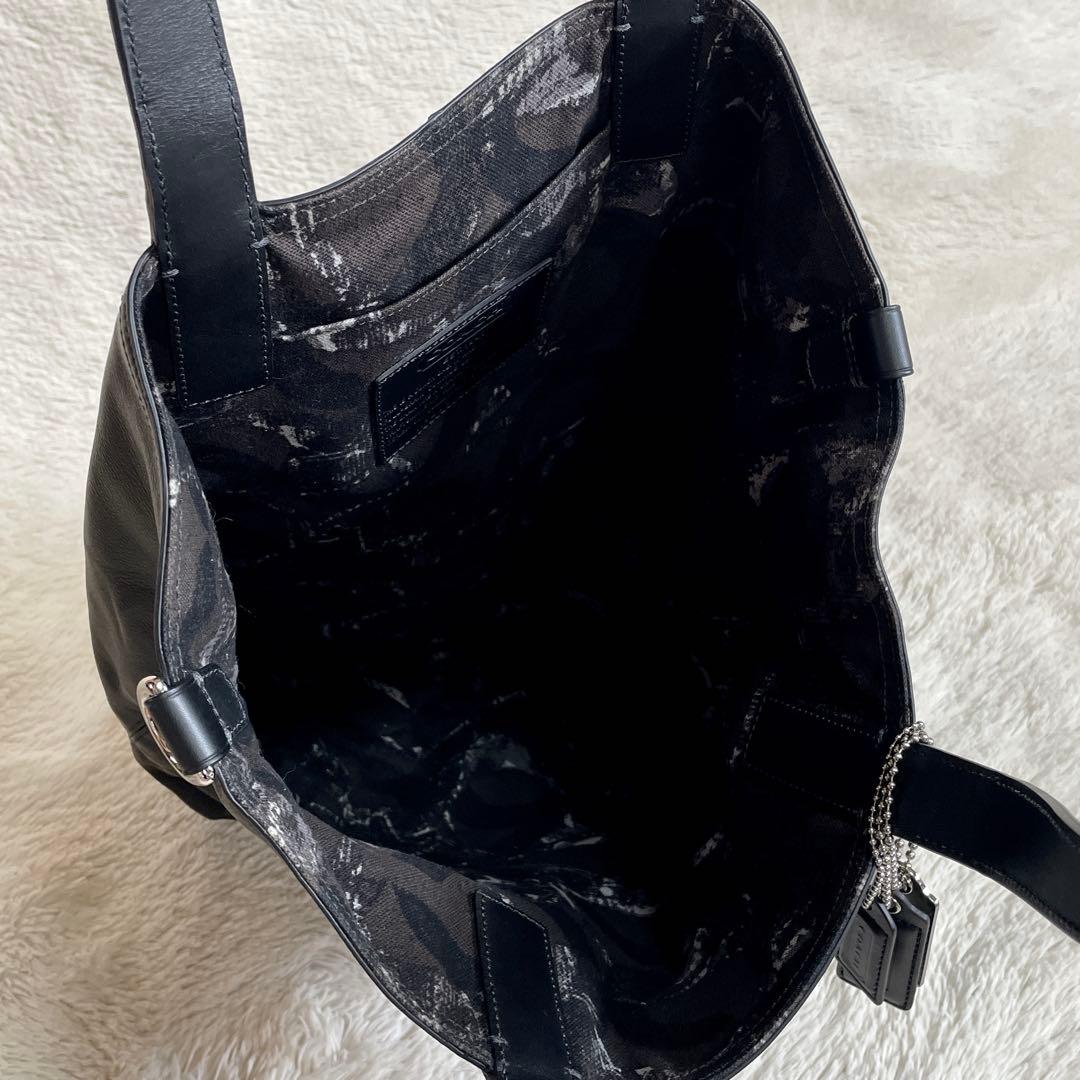 美品 COACH コーチ オールレザー トートバッグ 肩がけ ロゴ ブラック 黒