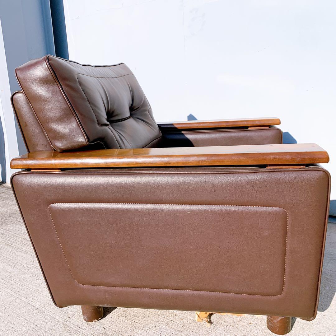 【送料無料】Karimoku カリモク レザー 1人掛けソファ 昭和レトロ 茶③