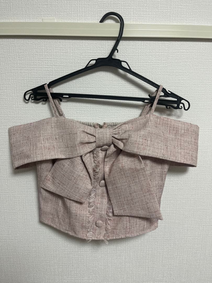 LIP SERVICE ツイードリボンオフショルトップス 4色