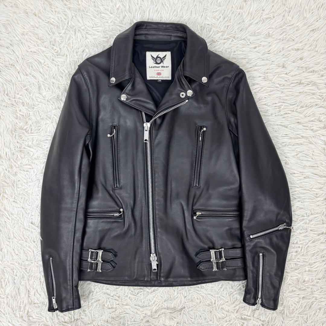 英国製 666 Leather Wear ダブルライダースジャケット 黒 34