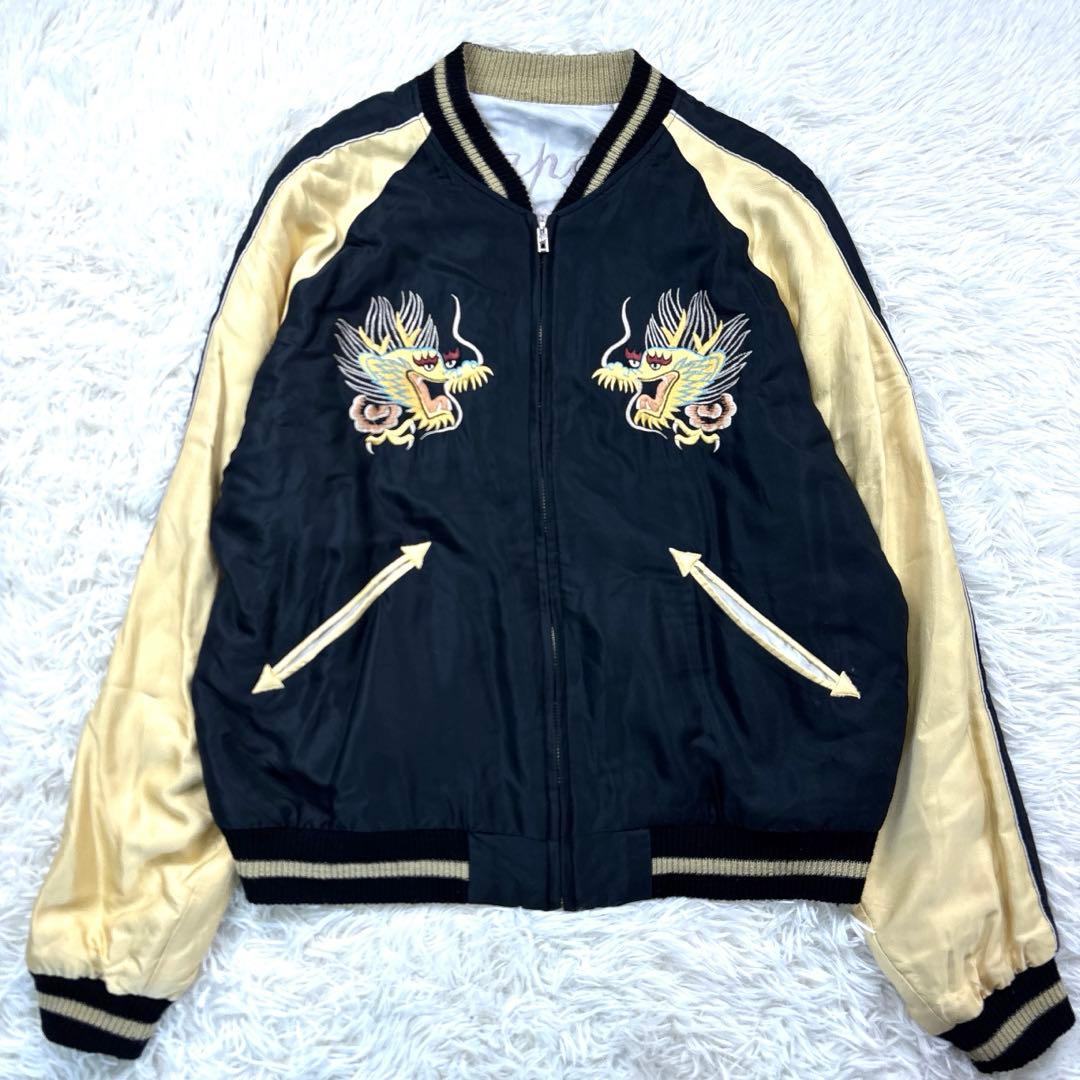 テーラー東洋 スカジャン リバーシブル 舞妓 龍 鷹 サイズL 黒/金 白