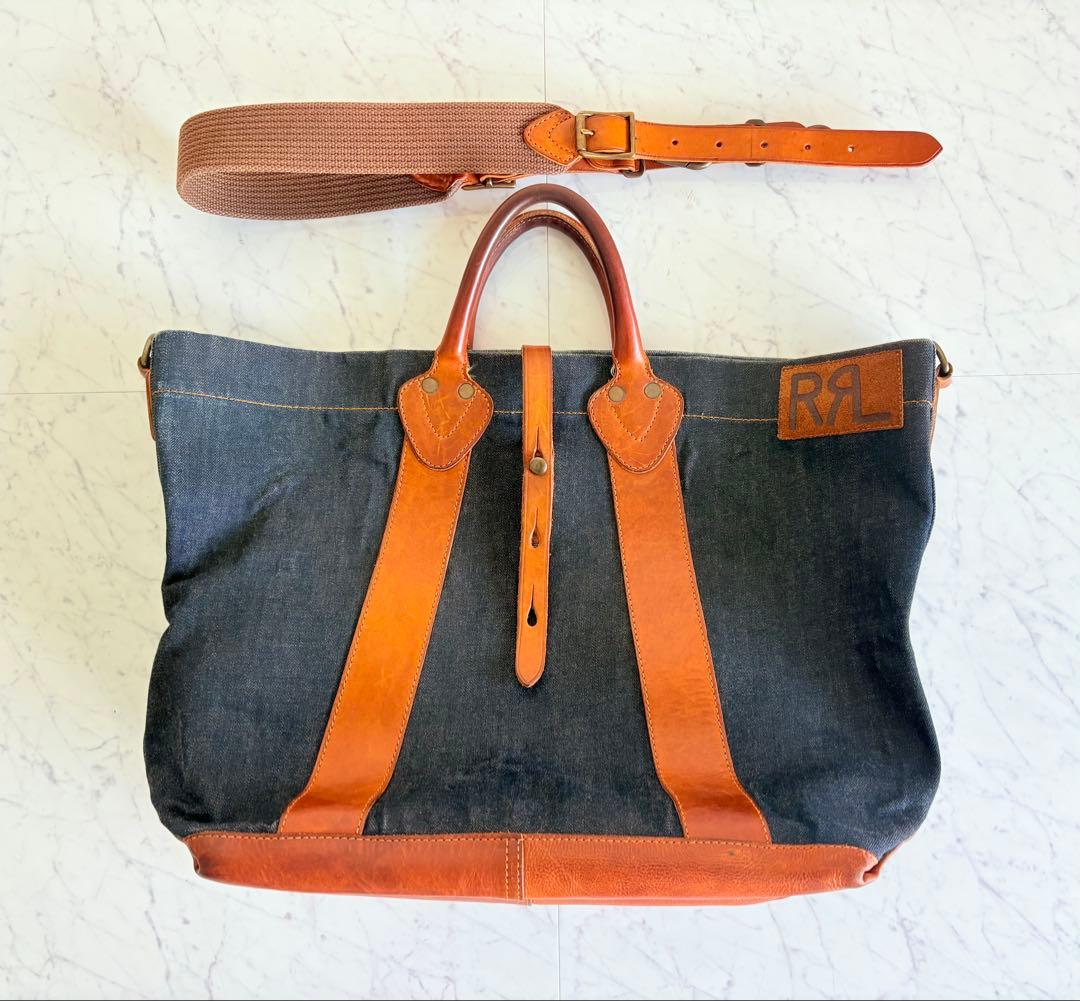 トッシー 希少 美品 RRL デニム レザー トート バッグ