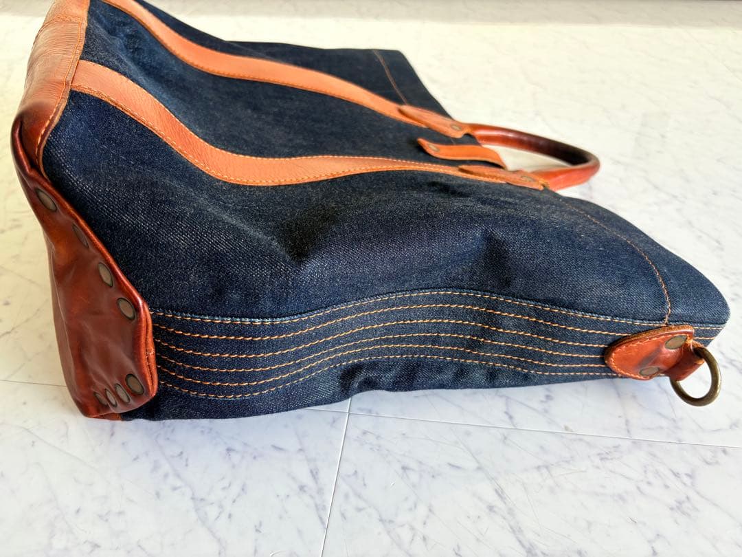 トッシー 希少 美品 RRL デニム レザー トート バッグ
