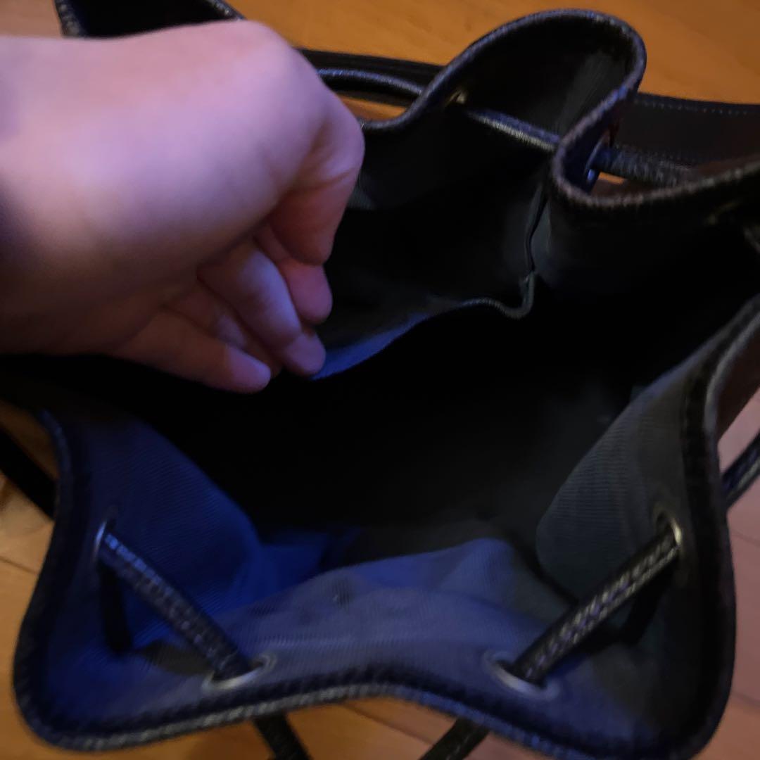 KENZO 黒 レザー ショルダーバッグ 巾着 紫ステッチ