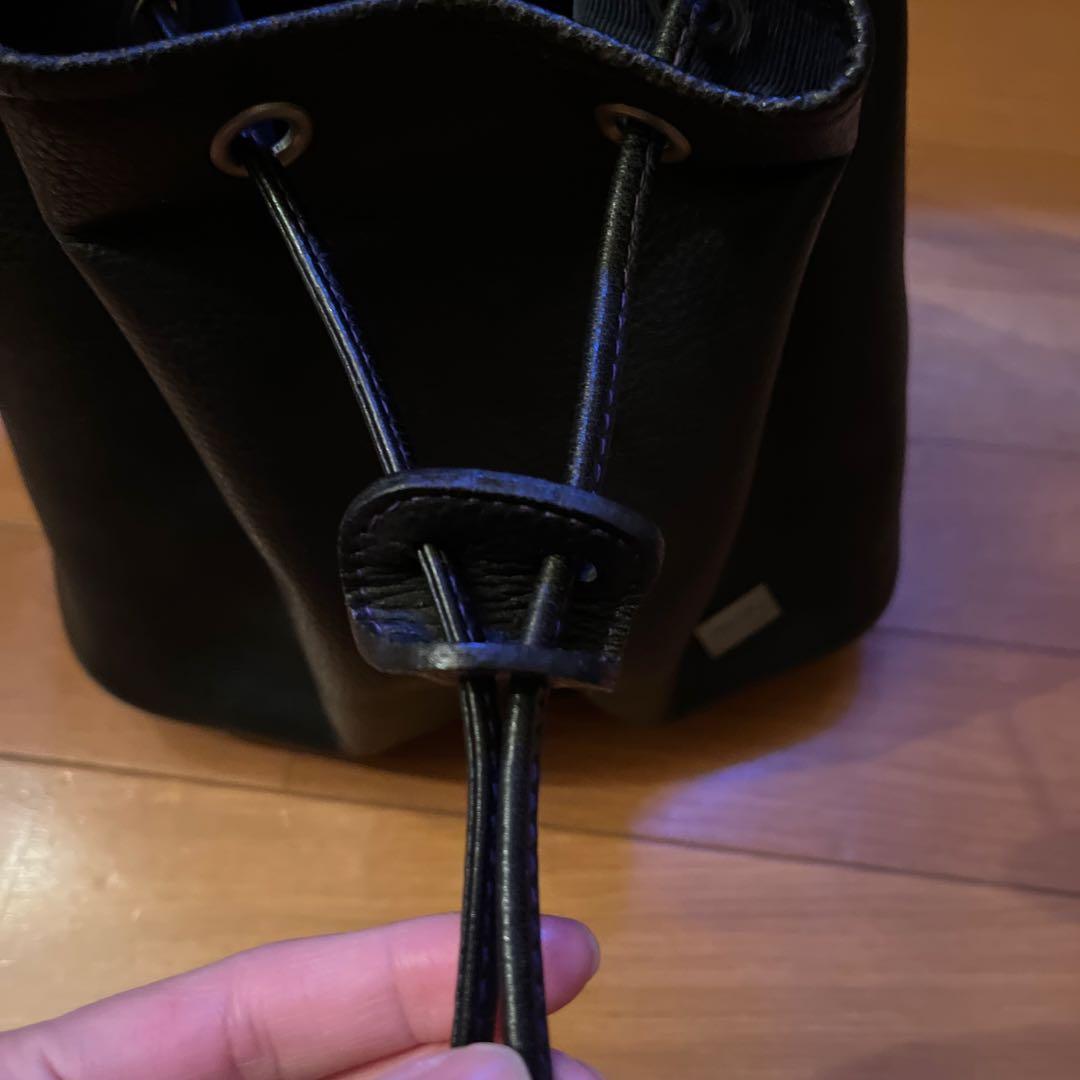 KENZO 黒 レザー ショルダーバッグ 巾着 紫ステッチ