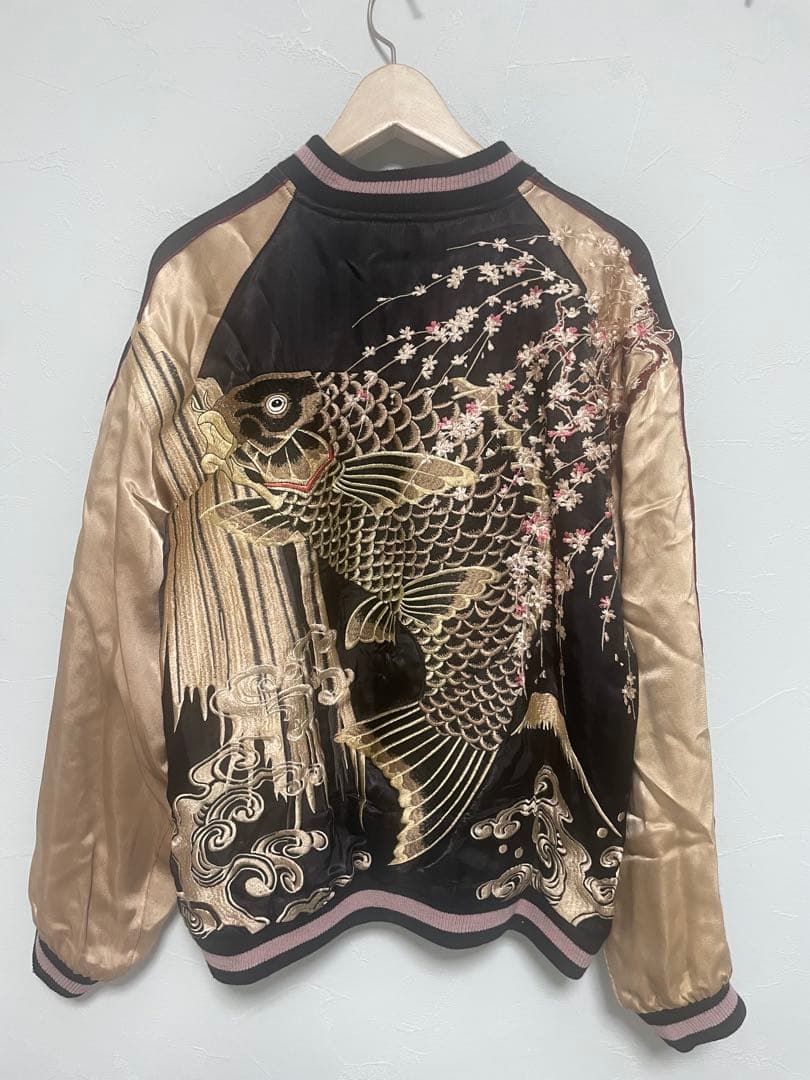 本日値下げ希少 花旅楽団 リバーシブル スカジャン 鯉×歌川国芳浮世絵 L 黒金