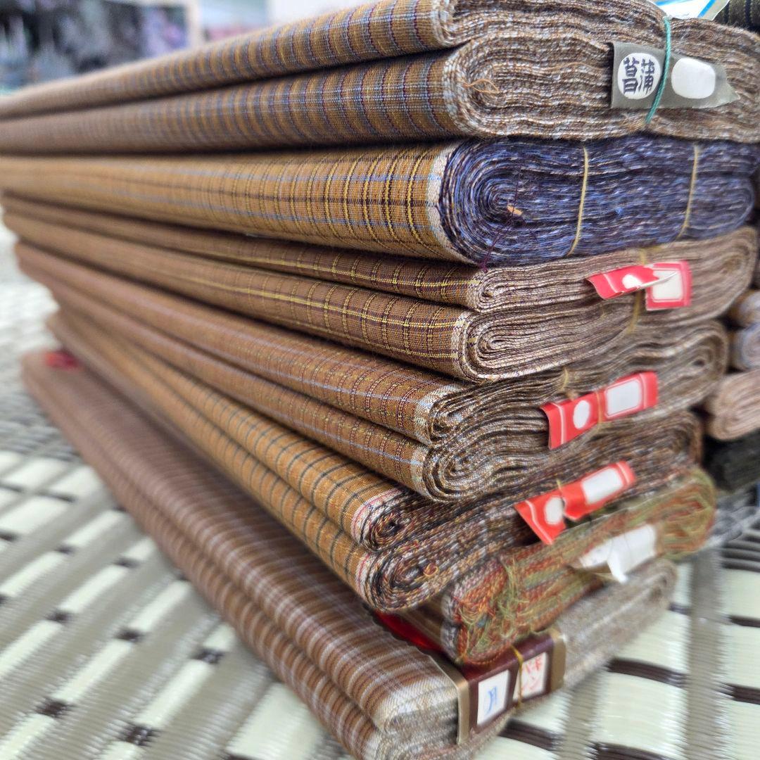 木綿 反物 14反 まとめ売り 格子　チェック柄 縞　茶　焦げ茶　丹前　まとめて