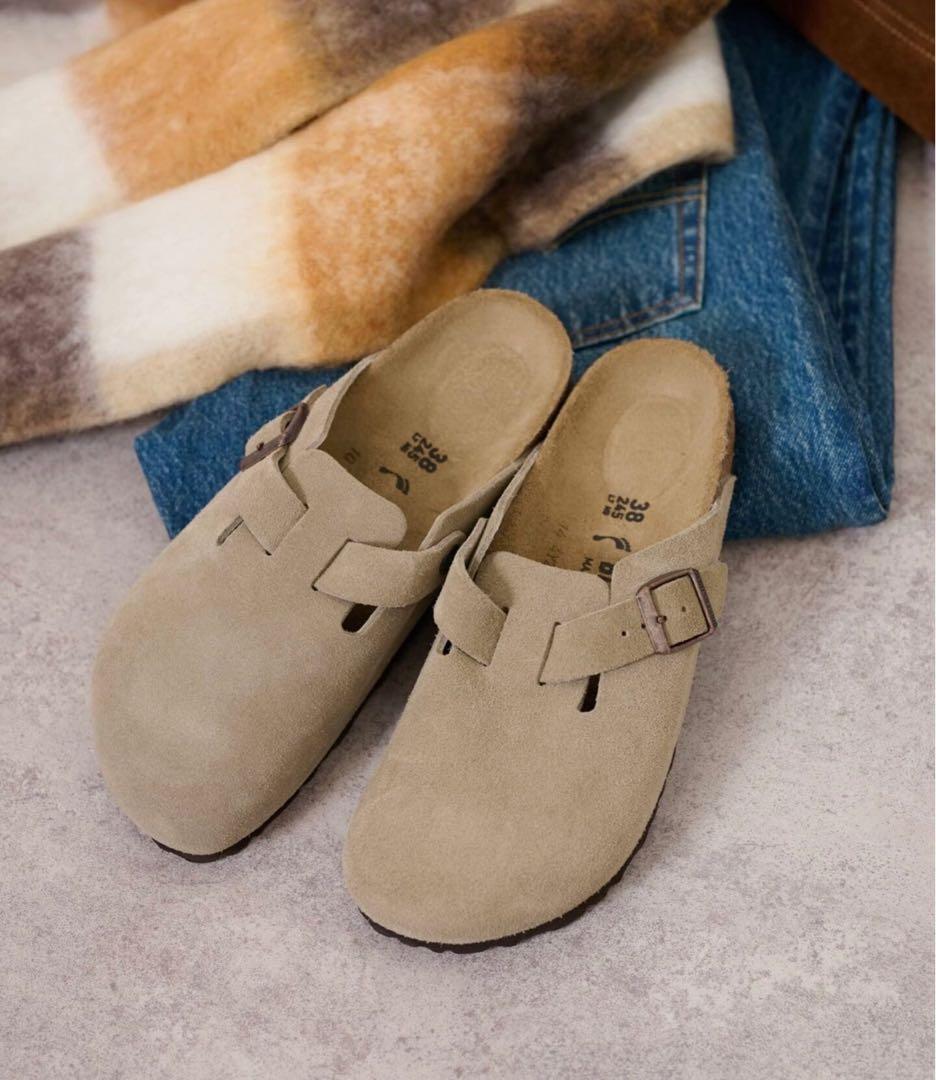 ベージュ スエード バックストラップ サボ