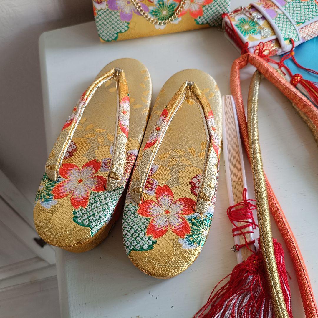 アンティークピンクに飛翔鶴の着物と作り帯☆七五三フルセット