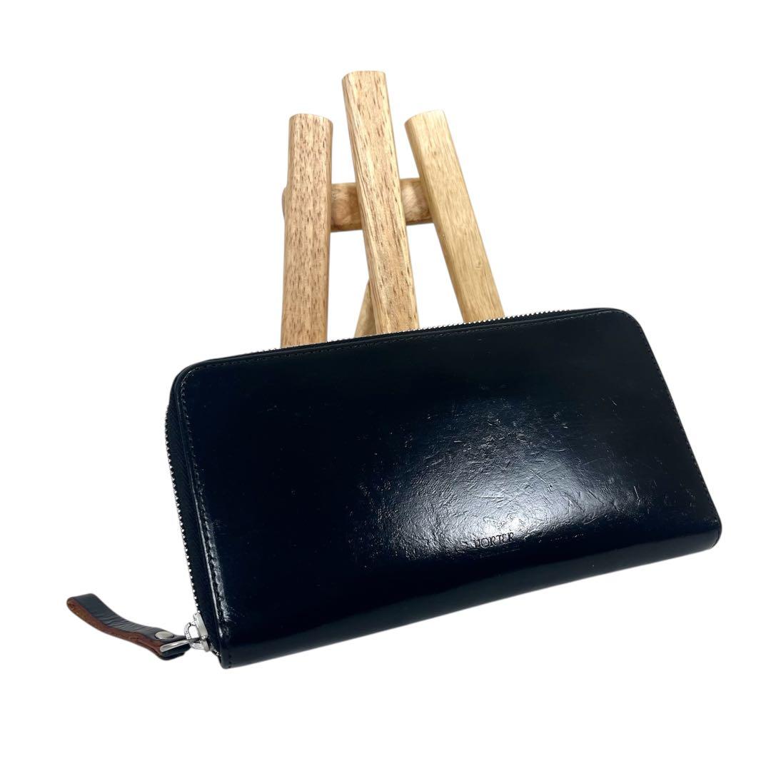 ポーター　長財布　ラウンドファスナー　フィルム　フォイル　オールレザー　ブラック