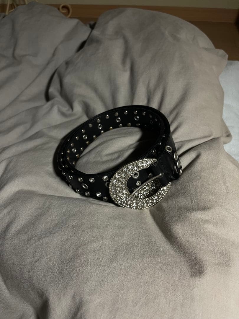 future archive 黒 レザー スタッズベルト ラインストーンベルト