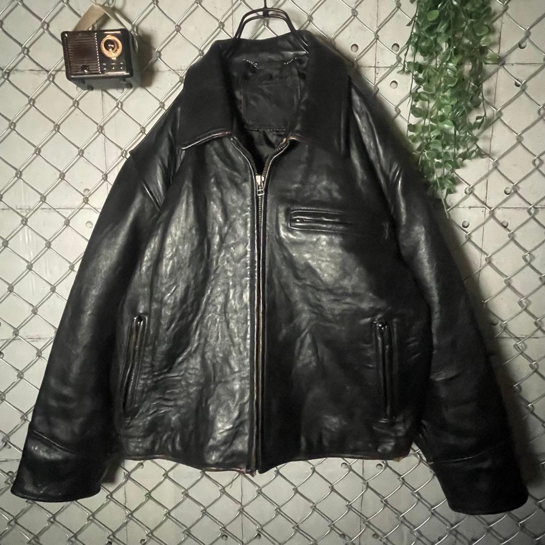 MIDCOAST ライダースジャケット 羊革 革ジャン 本革 短丈 黒 M