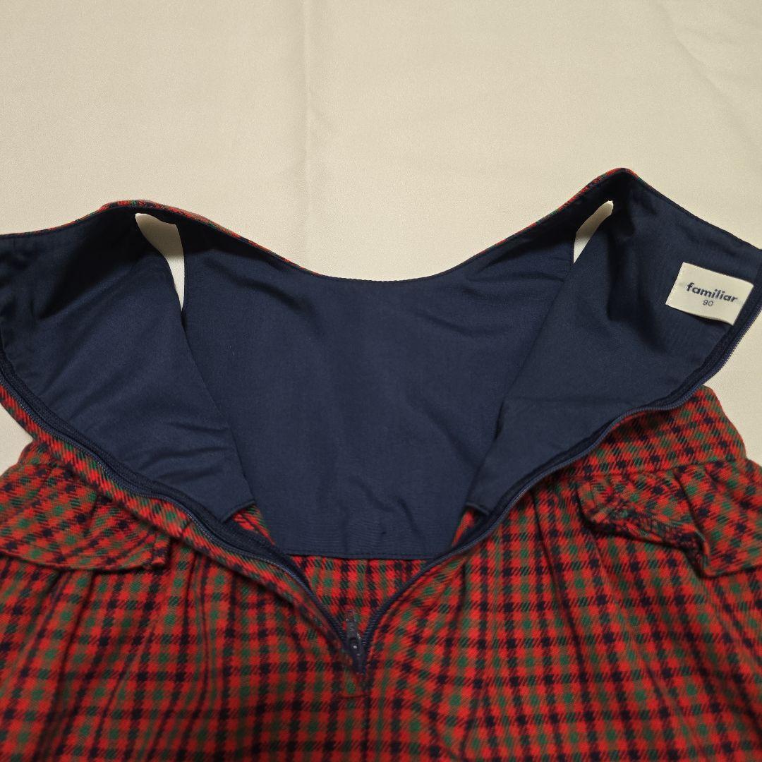 【美品】ファミリアのチェックワンピース・ブラウス・ソックス3点セット　90サイズ