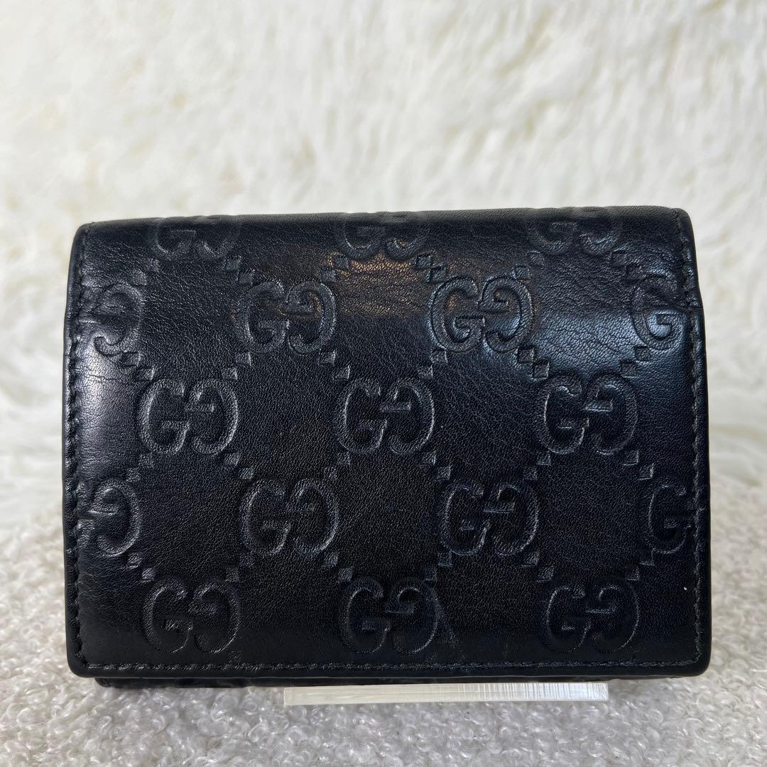美品　GUCCI カードケース　シマ　レザー　GG柄　ブラック　箱付き