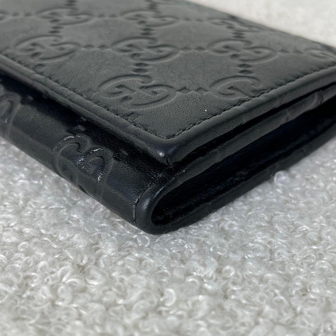 美品　GUCCI カードケース　シマ　レザー　GG柄　ブラック　箱付き