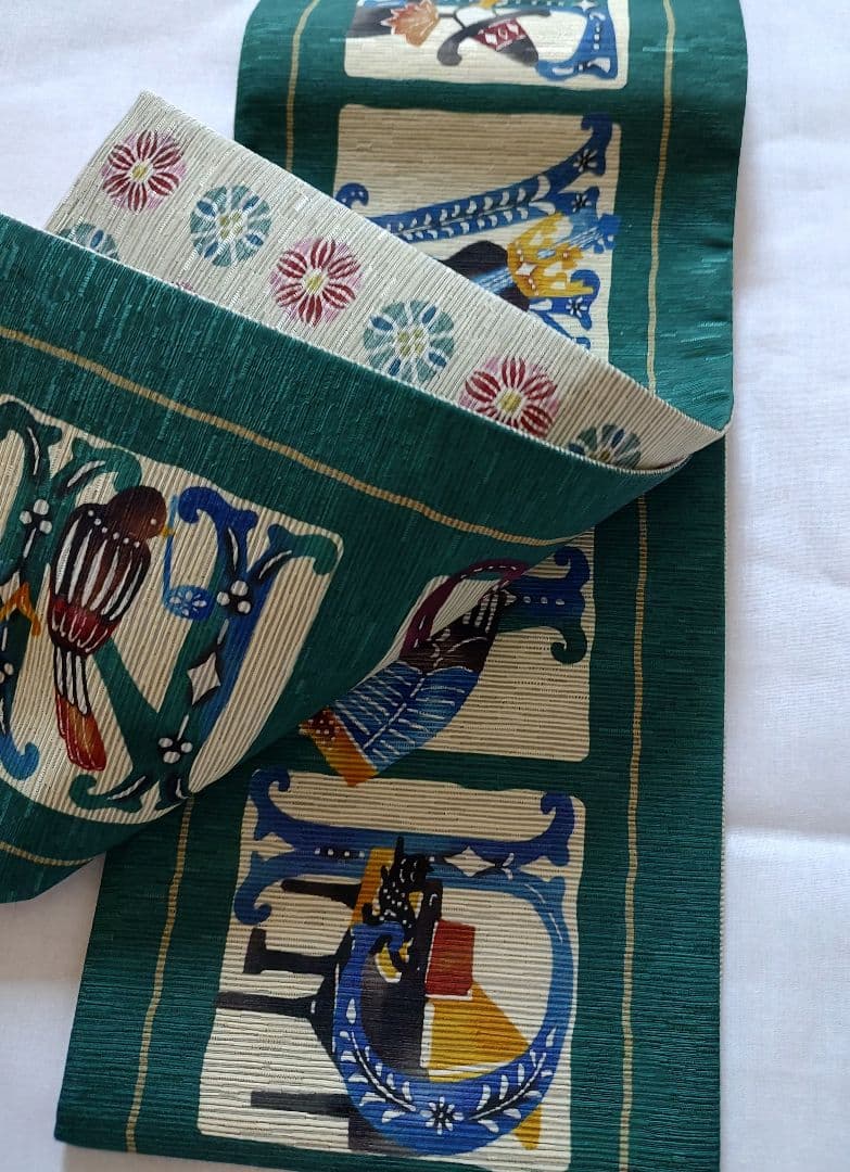 召しませ花　半幅帯　リバーシブル　絹