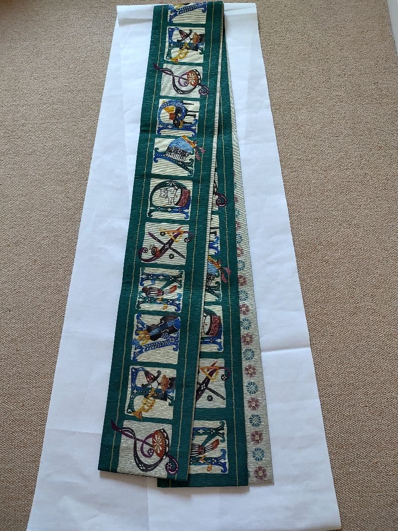 召しませ花　半幅帯　リバーシブル　絹