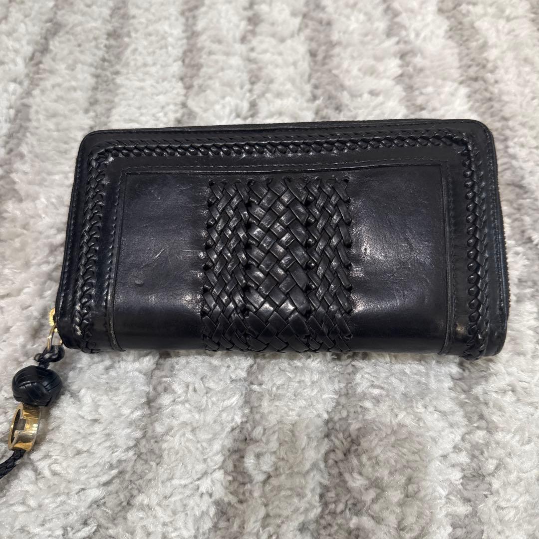 GUCCI グッチ 編み込みデザイン ブラック長財布
