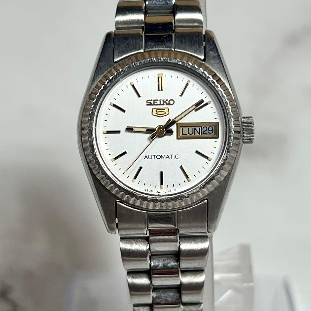 稼働美品 セイコーファイブ レディース腕時計 4206-0510 自動巻き 白