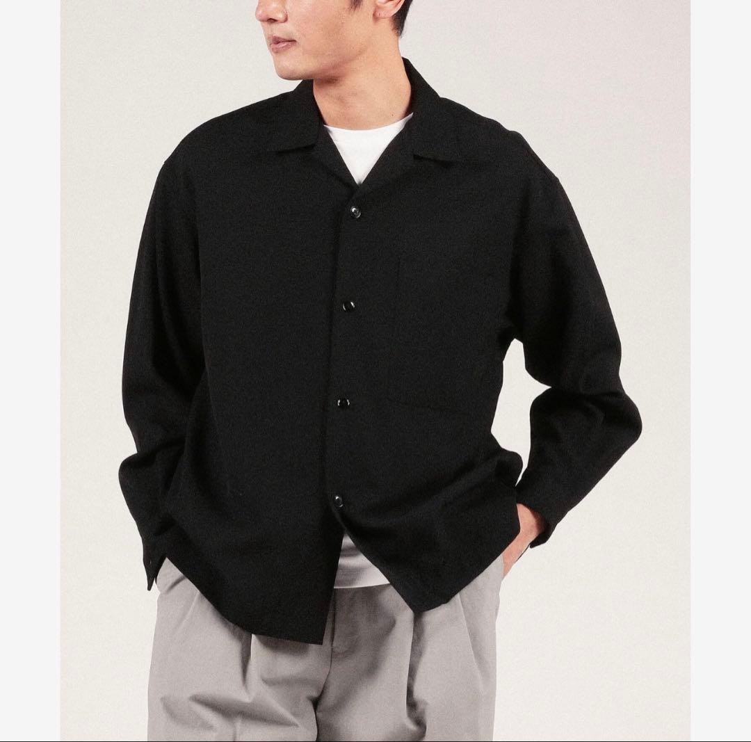 極美品 トゥモローランド ウールレーヨン オープンカラーシャツ ブラック 黒