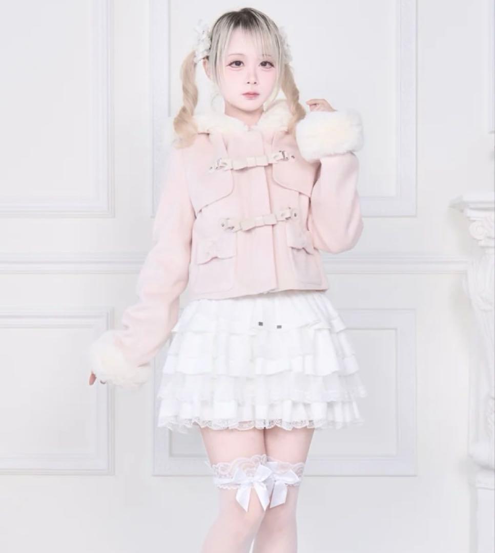 nogenki ショートダッフルファーコート　ピンク