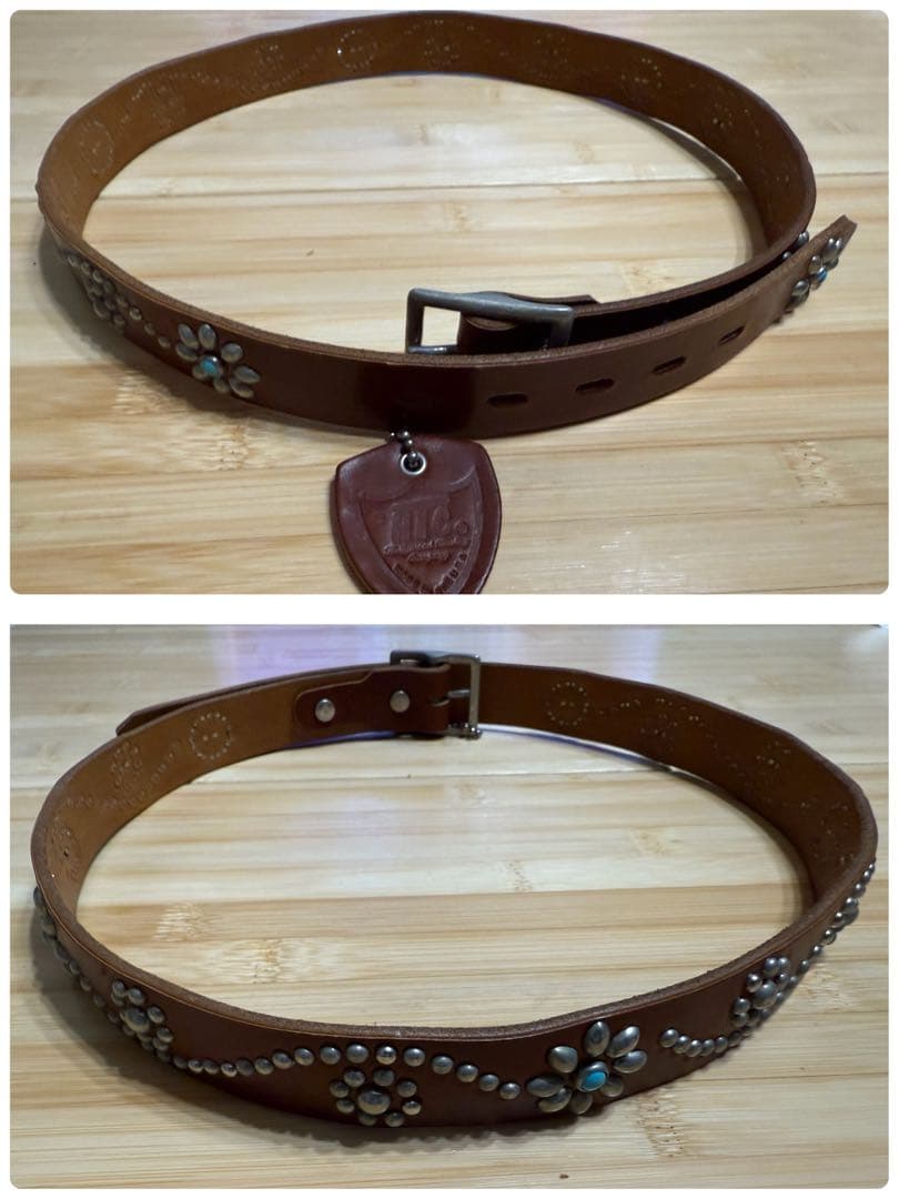 ⭐️新品⭐️HTC⭐️フラワーターコイズ⭐️シルバースタッズ⭐️ブラウンレザー⭐️34インチ