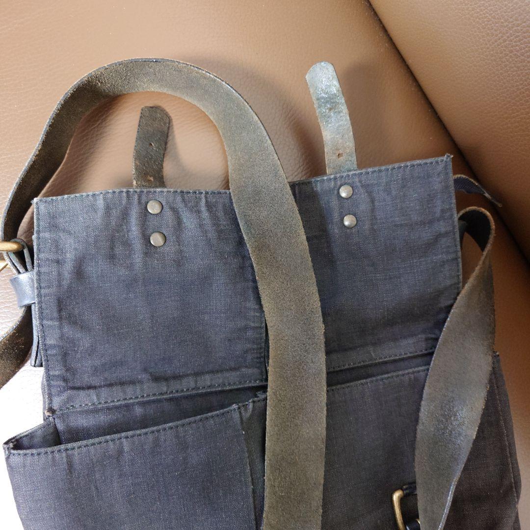 ドリスヴァンノッテン デニム レザー ショルダーバッグ ヴィンテージ 黒