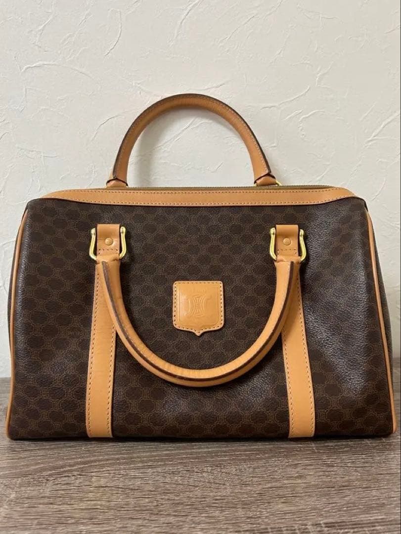 マカダム柄ミニボストンバッグM15/2 ブラウン×ベージュ ヴィンテージ