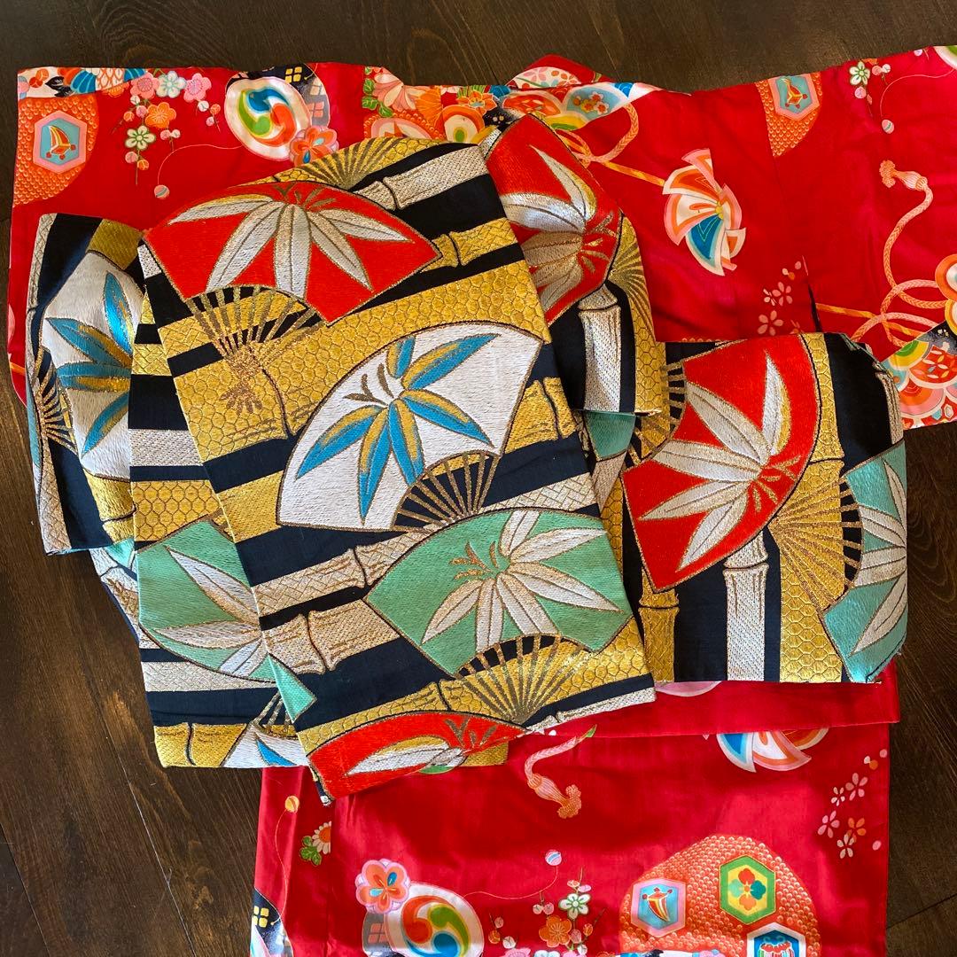 専用ハンドメイド だらり帯 七五三 作り帯 五歳〜七歳 アンティーク 扇子 竹