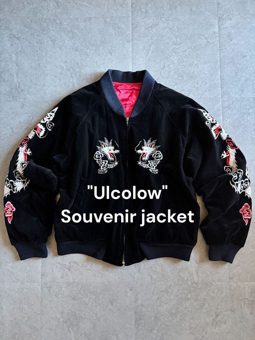 Ulcolow 別珍スカジャン スーベニアジャケット 龍 鳳凰 アメカジ 黒赤