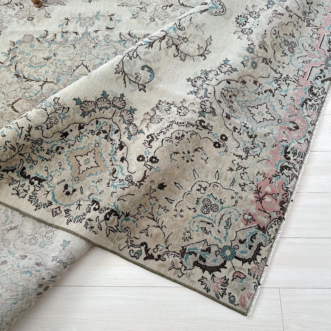 トルコヴィンテージラグ A76超大判 最高級 レア カイセリ グレージュ ブルー