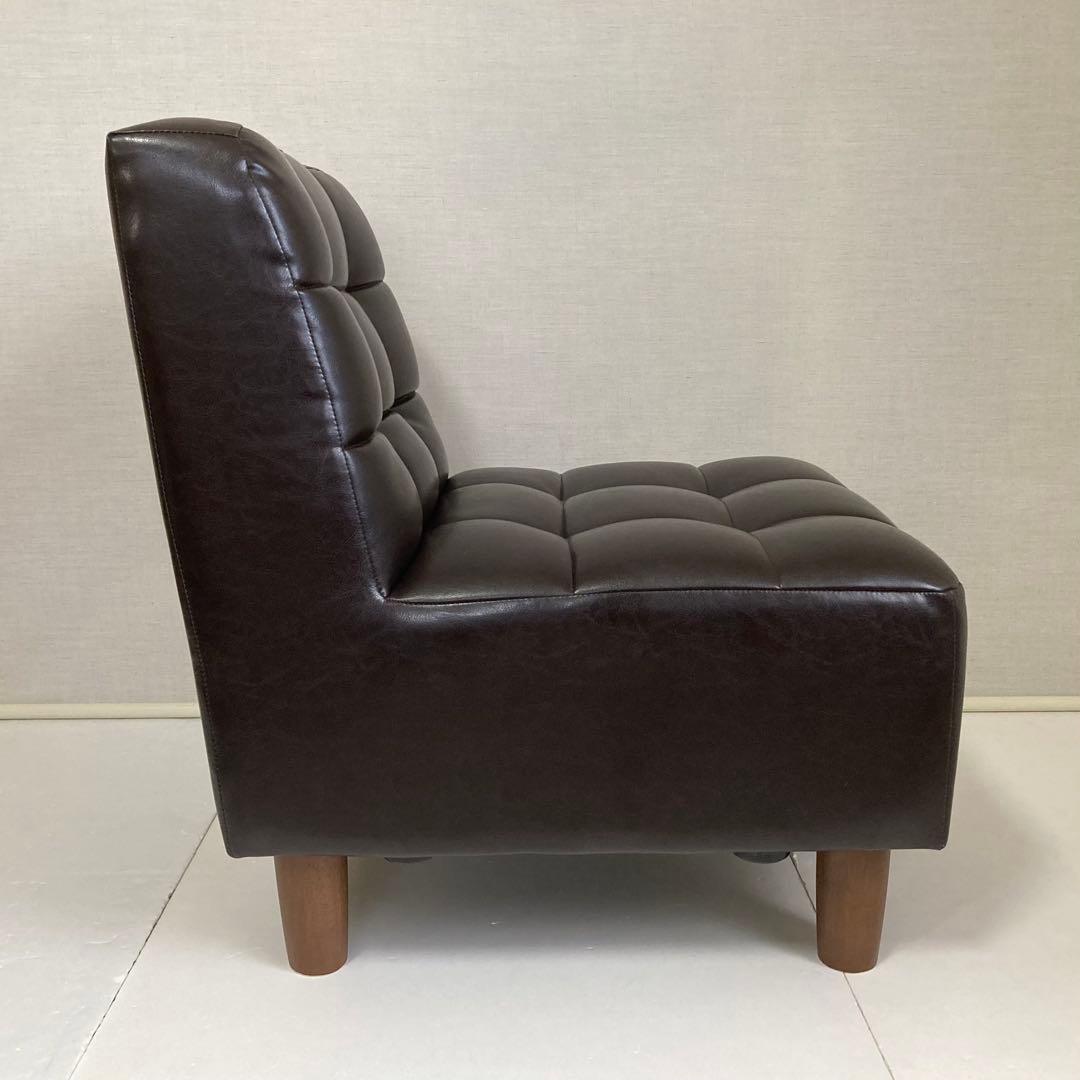 ソファ 椅子 ローチェア 1人掛け レザー調 木製 茶色 家具 レトロ風 美品