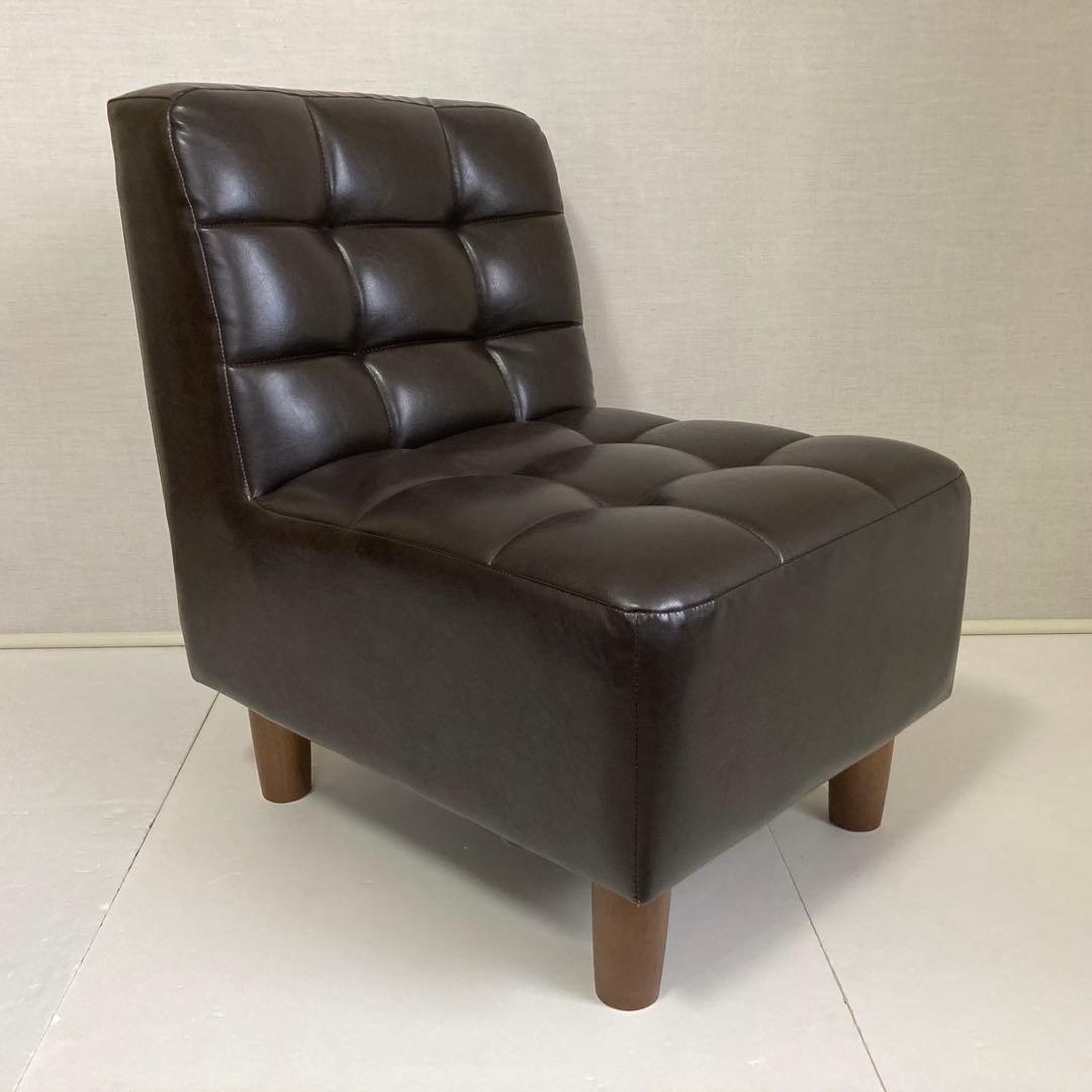 ソファ 椅子 ローチェア 1人掛け レザー調 木製 茶色 家具 レトロ風 美品